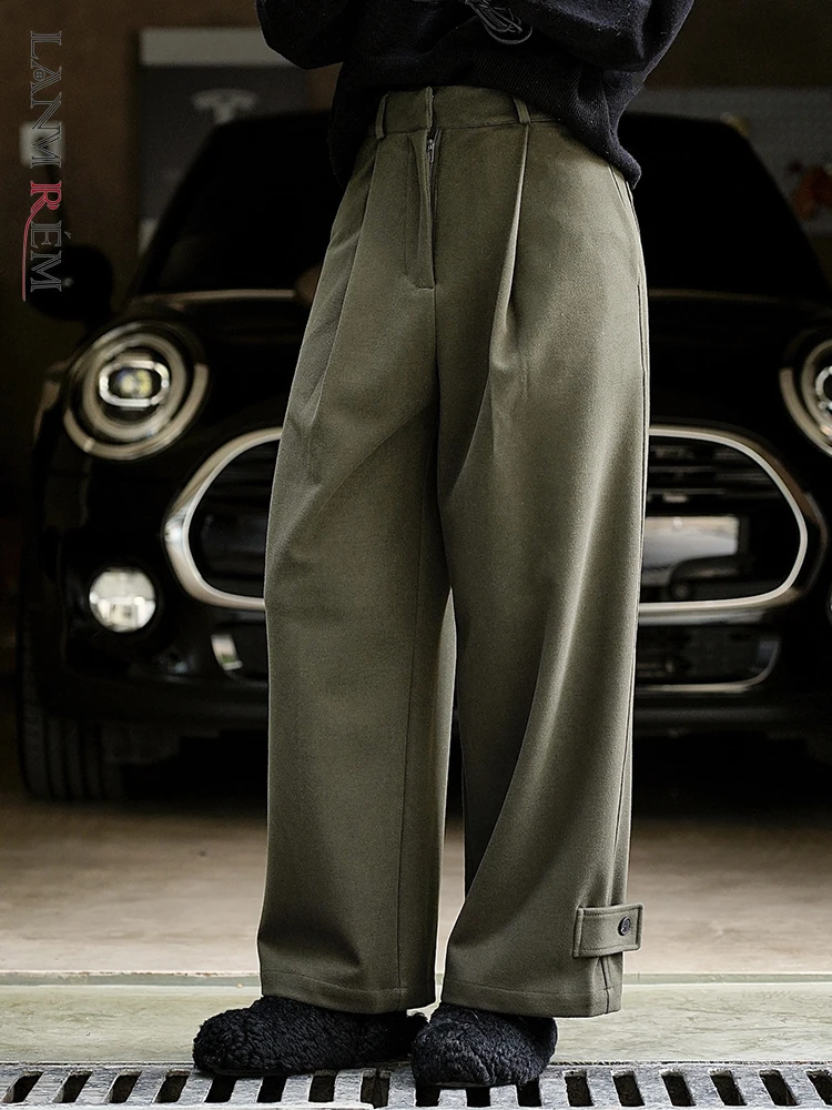 

[LANMREM] Korean Style Simplicity Pants For Women Solid Straight Wide Leg Trousers Fashion Streetwear Clothing 2024 Spring New 2