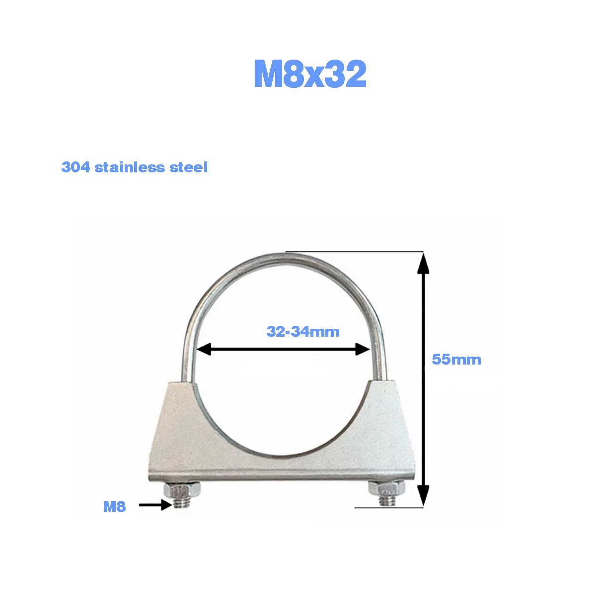 304 Stainless Steel Strong Pipe Clamp Bracket With Baffle U-Bolt/Marine Pipe Clamp Exhaust M8 buckle clamp