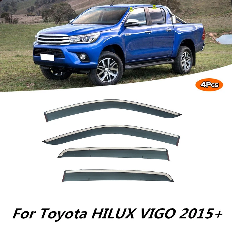 Embellecedor de ventana cromado para Toyota VIGO 2015, accesorios Ventvisor, tira brillante, deflectores viento, visores, protector de lluvia| -
