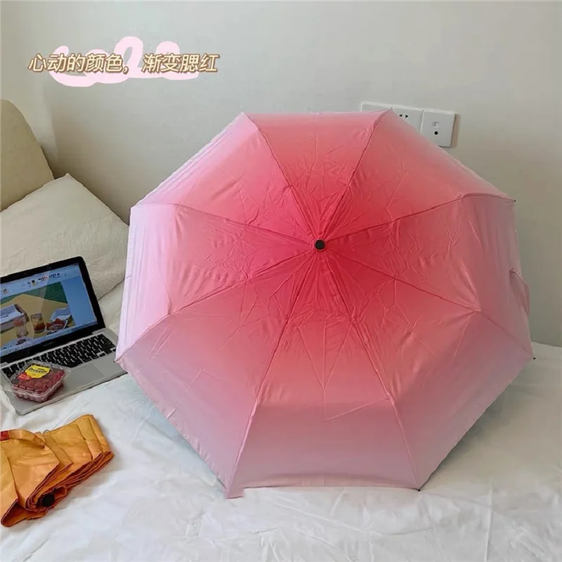 Joylove Roze Gradiënt Paraplu Zon En Regen Zonnescherm Zonnescherm Parasol Tri-Fold Paraplu Uv Bescherming