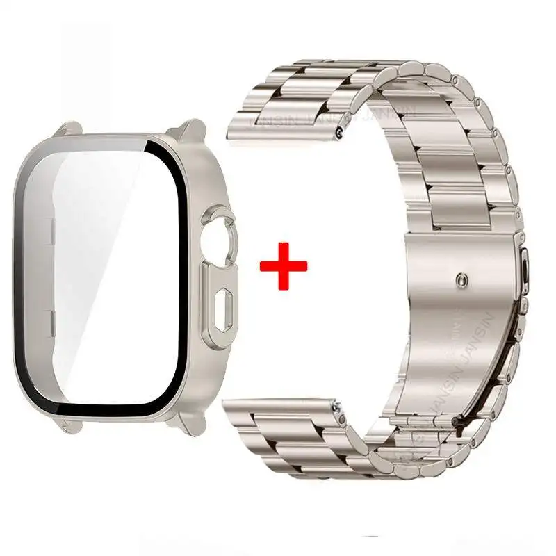 Tempered Glass Protective Shell with Stainless Steel Metal Band Bracelet