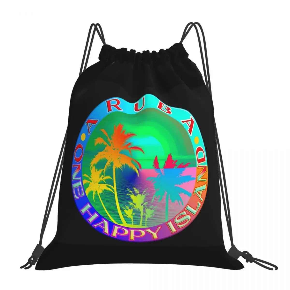 

ARUBA - ONE HAPPY ISLAND Backpacks Portable Drawstring Bags Drawstring Bundle Pocket Shoes Bag Book Bags For Travel Students