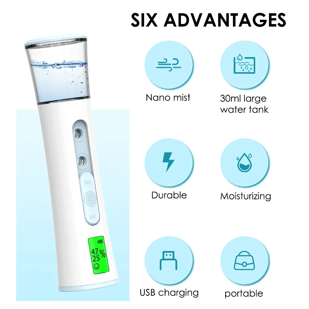 Ultrasonic Nano Facial Mister Nebulizer Cooler Mist Sprayer Cooler Face Steamer Moisturizer Steamer Humidifier Skin Care Tool