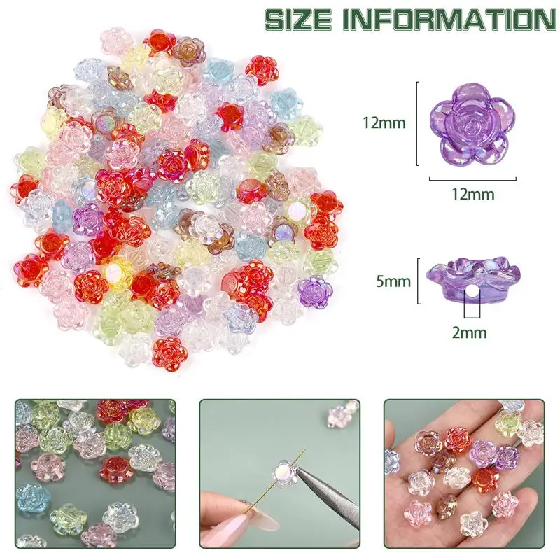 50 Pieces 8mm Floral Acrylic Beads - Clear Multi-Color For Necklace & Jewelry Making 9 thumbnail image