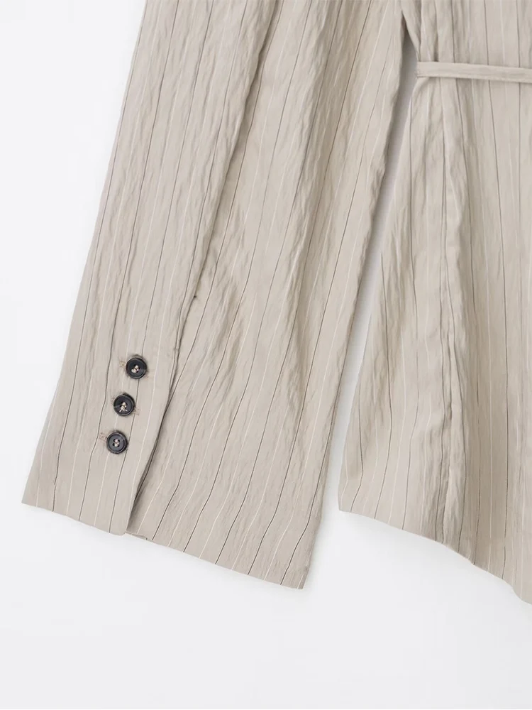 TFMLN New Women Blazer with Belt Lapel Long Sleeve Single Breasted Striped Leisure Jacket Spring Summer Chic OL Blazer Coats