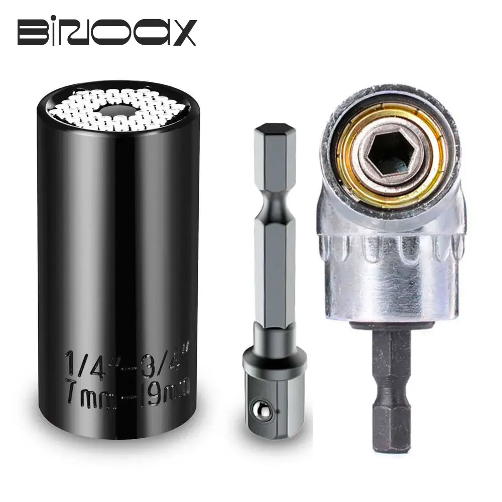 Binoax 7mm-19mm Universal Socket Grip Ratchet Wrench Power Drill Adapter & 105 Degree Right Angle Driver Extension Power Drill B