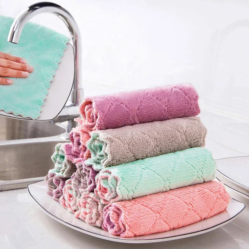 10-Pack Super Absorbent Microfiber Dish Cloths - Non-Stick Quick-Dry Coral Velvet Towels for Kitchen Cleaning & Dish Drying