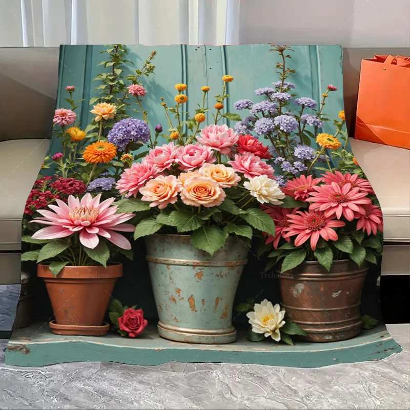 Vintage Floral Bouquet Flannel Throw Blanket