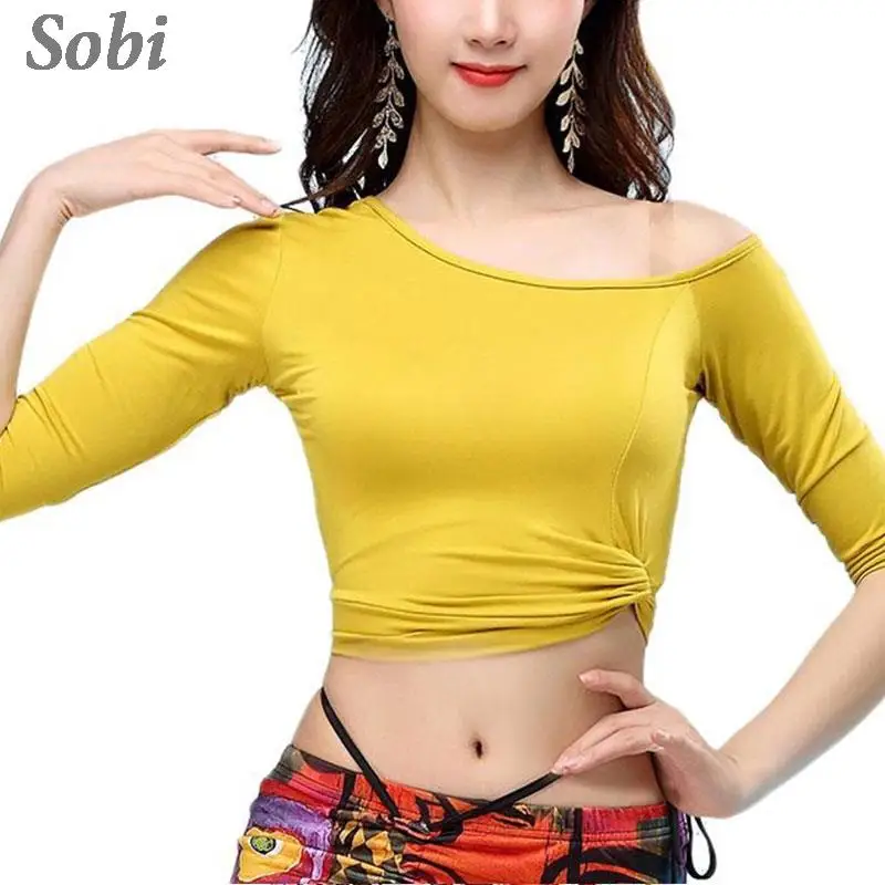 

New Modal Off Shoulder Top for Women Summer Belly Dance Shirt Oriental Dance Beginner Practice Clothing Sexy Bellydance Crop Top