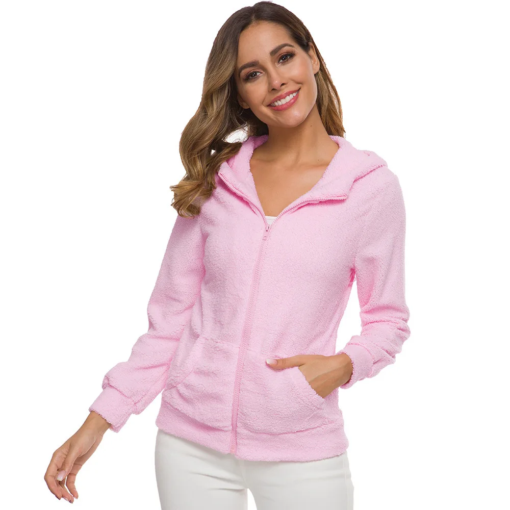 

Women autumn lightweight furry jacket warm fleece zipper coat