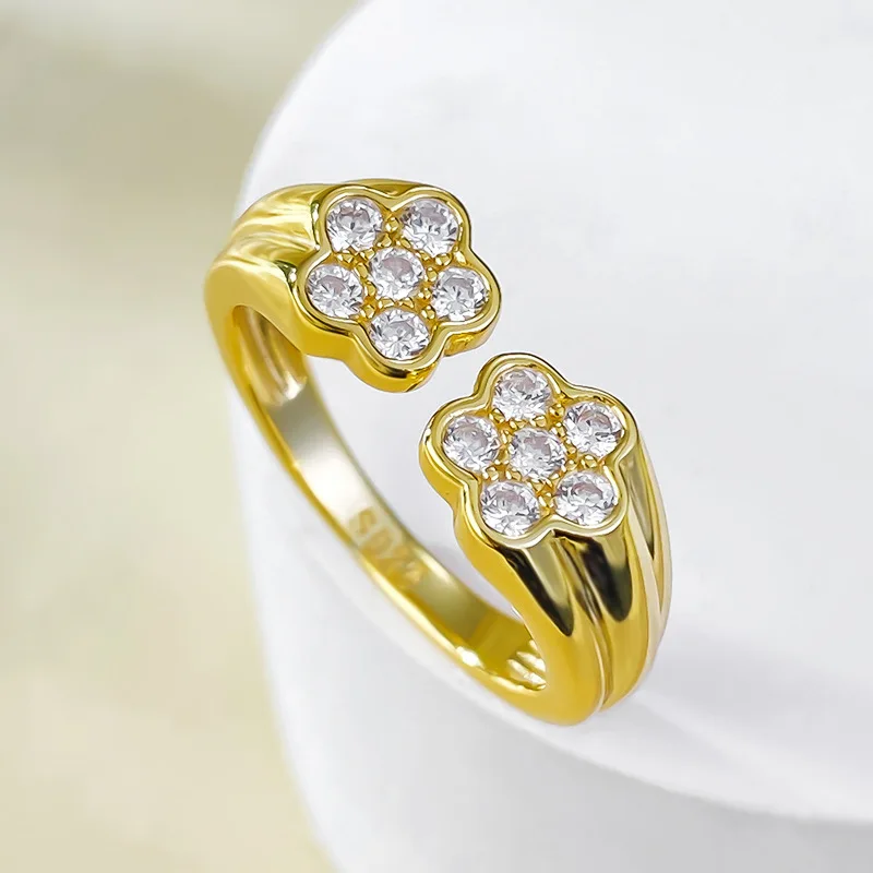 

Jewelry Live Xiaohongshu New S925 Silver Plated Retro Ancient Money Style Gold Shining Gold Plated Open Ring