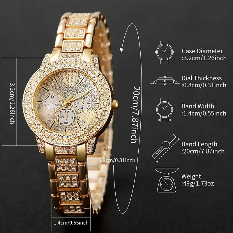 6PCS/set Women Watch Luxury Elegant Alloy Watch Crystal Wristwatch For Ladies Gift Quartz Watch Alloy Rhinestone Bracelet Montre