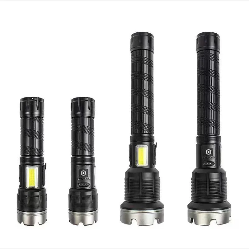 

outdoor lights High power zoom LED flashlight with COB side lights for charging and live display