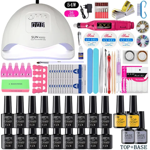 Nail Set UV LED Lamp Dryer With 18/12 pcs Nail Gel Polish Kit Soak Off Manicure Tools Set electric Nail drill Nail Tools