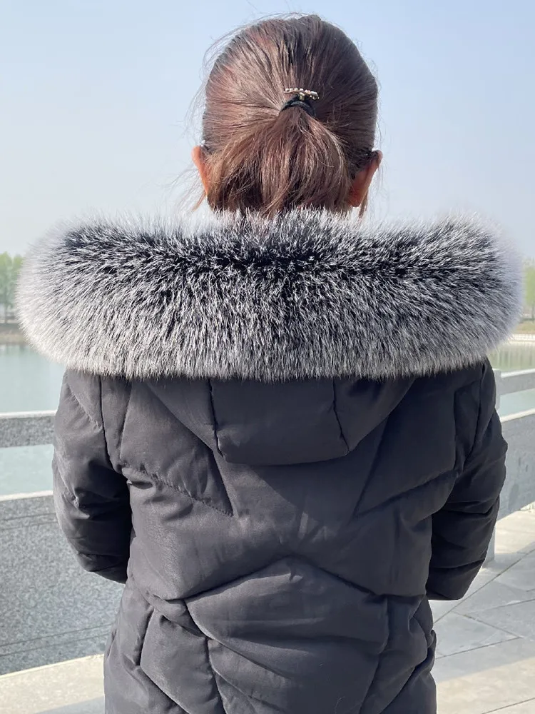 Real Natural Fox Fur Scarf Winter Fashion Coat Trim Straight Collar Women's Luxury Keep Warm Solid Color Scarves Decorate Shawl 2