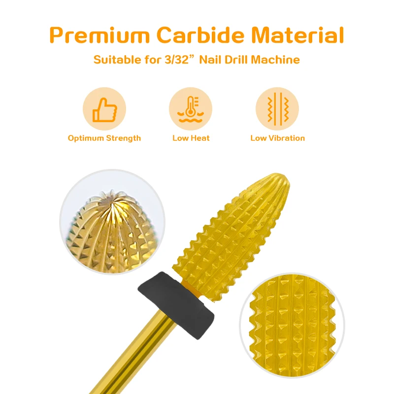 Large Cone Tungsten Nail Drill Bits Carbide Left Right Hand Available Dual Rotation Titanium Coating Manicure Gel Remover 3/32"