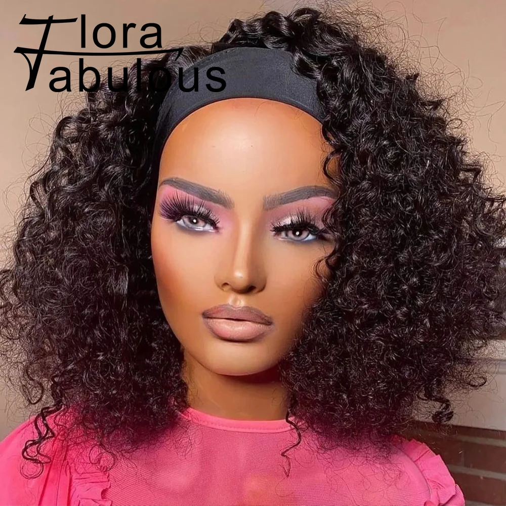 

Deep Wave Headband Wig Brazilian Virgin Human Hair 12 Inch Curly Headband Wigs for Black Women Glueless None Lace Front Wigs