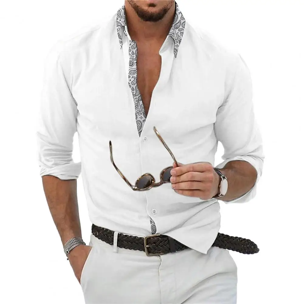

Lightweight Men Shirt Men's Printed Long Sleeve Shirt with Lapel Button Slim Fit Formal Business Style Mid Length Fall Spring