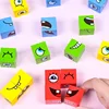 Kids Montessori Toys DIY Face Emoticon Change Cube Wooden Blocks with 64 pcs Cards Learning Education Toy 3