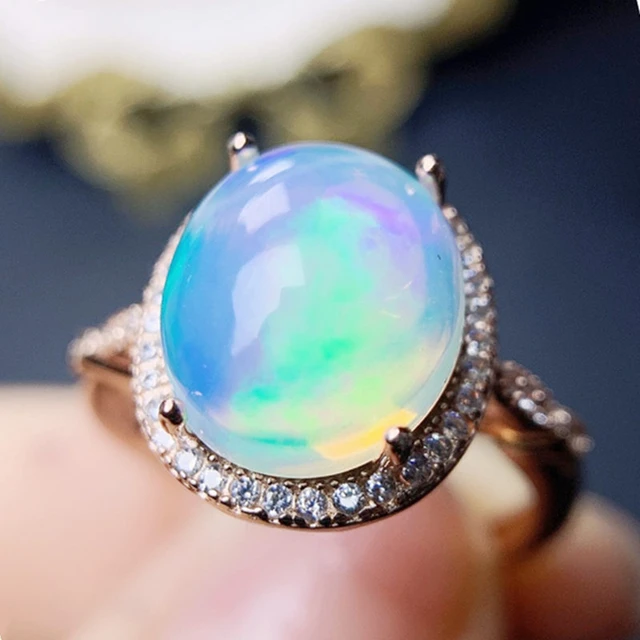 White Opal With Fire Sterling Silver Ring (Design AO23) | GemPundit