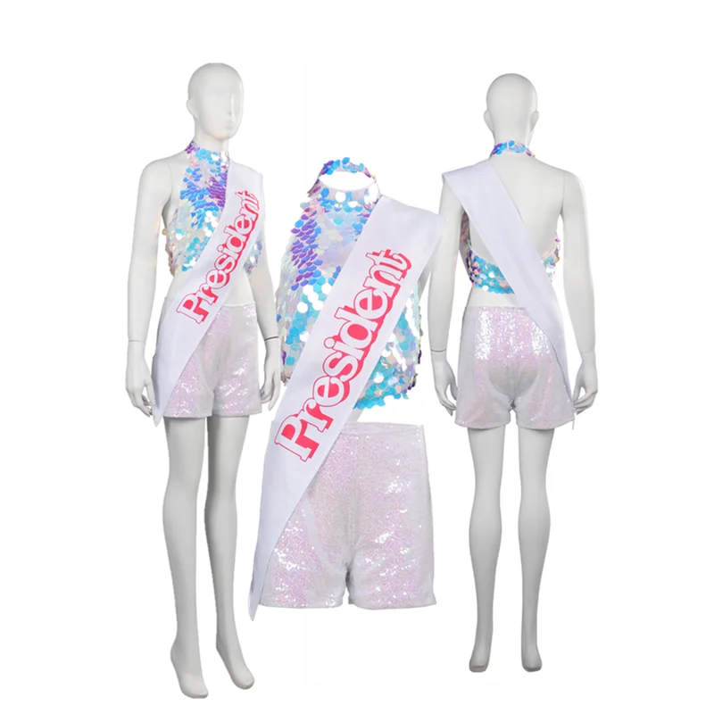 

Margot Barbier Cosplay Costume Women Sequin Beads Vest Shorts Fantasia Outfits Halloween Carnival Party Disguise Suit