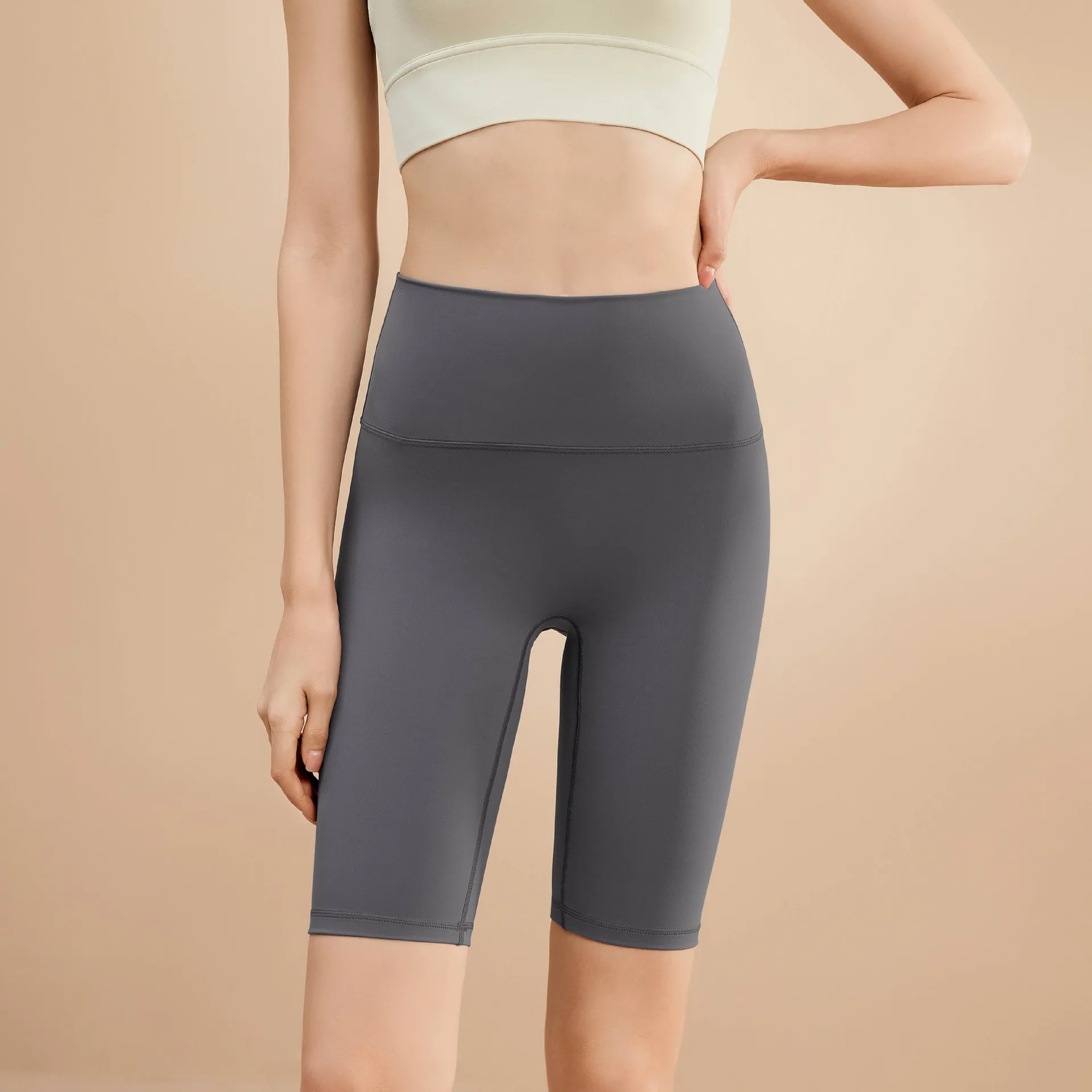 Quick-drying Nude Yoga Shorts Women's Five High Waisted Hip Lifting Stretch Sports Fitness Cycling Skinny Fitness Pants Gym 4