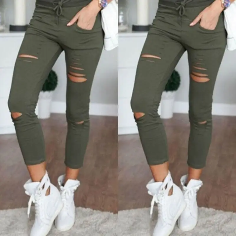 women's clothing Summer hot hole pants women's leggings Pencil carhartt pants Pants & Capris