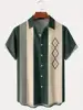 2024 Summer New Trendy Hawaiian Fashion Shirt with Retro Bowling Ball Geometric Print Men's Shirt with Pocket Button Large Cloth 1