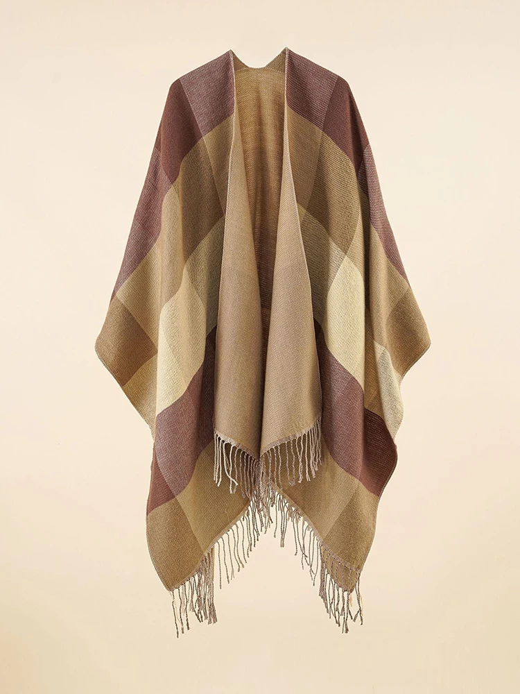

New Echarpe Hiver Women Scarf Cardigan Plaid Tassel Poncho Warm Chales Femme Capa Para Mujer Pashmina Wrap Shawls Autumn Winter