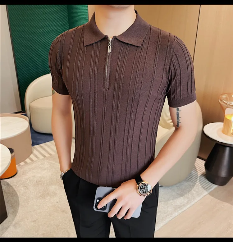 Summer Striped Knitted Polo Shirt for Men Short Sleeve Lapel Knitwear Male Casual Business POLO T-shirts Social Streetwear Tee 32 S1a02d784a12b4713ad744a0c581084bfv