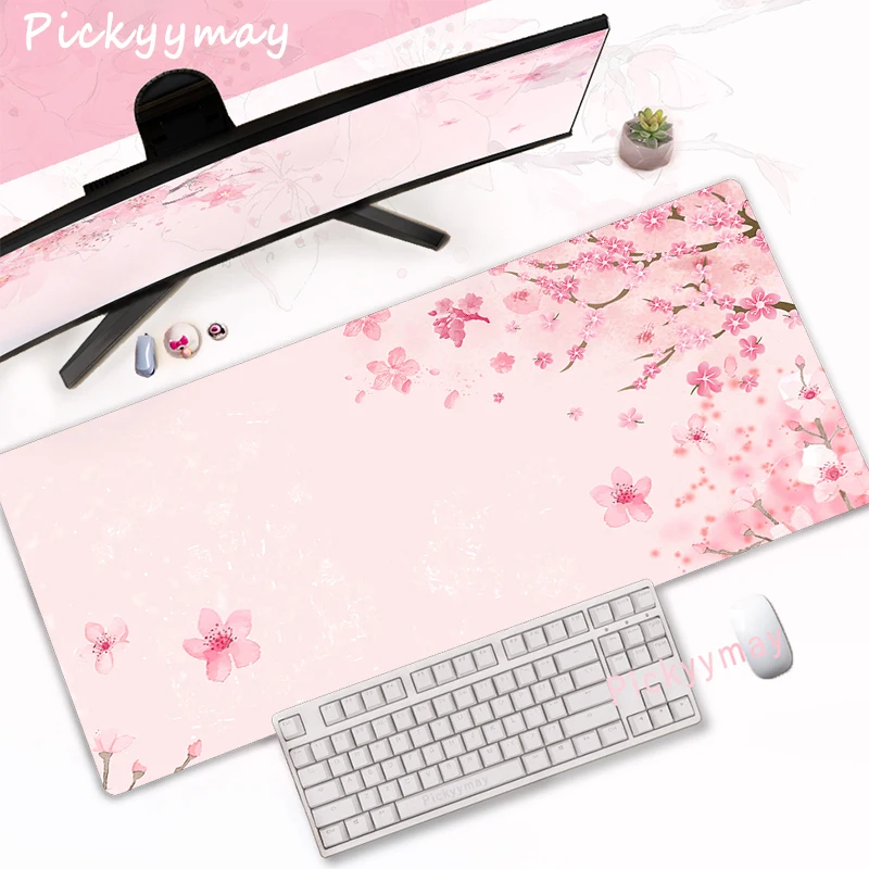 Alfombrilla de ratón con flores de cerezo rosa, mesa de ordenador para el hogar, alfombrilla de ratón grande para Pc, teclado artístico Sakura, alfombrilla de escritorio, accesorios de oficina
