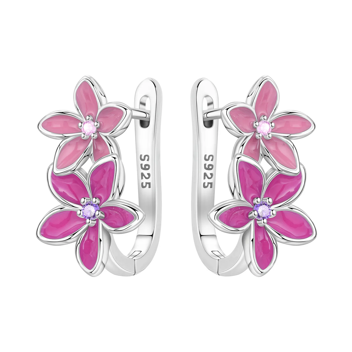 Original 925 Sterling Silber Rosa Lila Blumen Pflanzen Blatt Serie Ohrringe Creolen Damen Mode Schmuck Party Geschenke 2026 – Detail 1