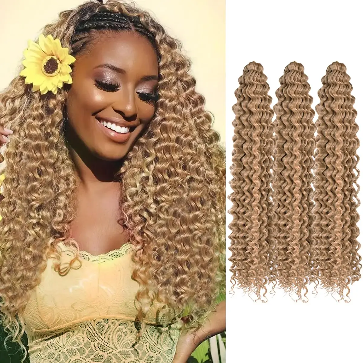 Synthetic Curly crochet hair 22&rdquo; 55.88 cm 1piece deep wavy crochet hair synthetic ocean wavy extensions # 1b natura