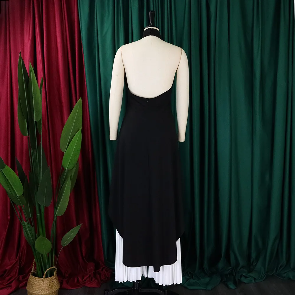 2024 new fashion casual women's suit halter top pleated wide-leg pants two-piece set