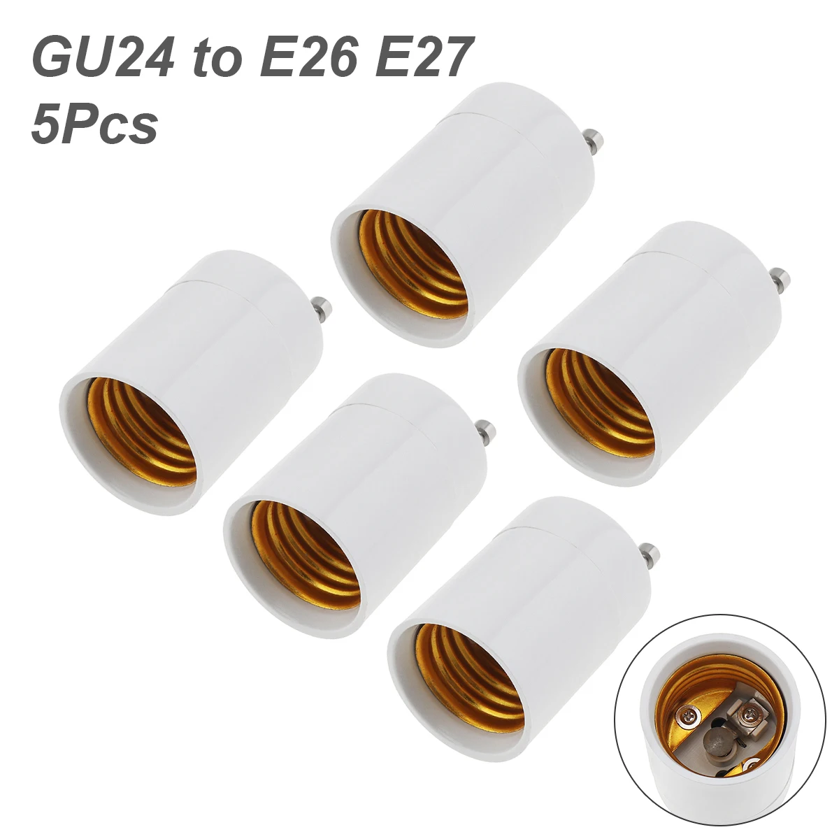 5pcs GU24 to E26 E27 Socket Adapter Converter Converts GU24 Based Fixture to E26 E27 Standard Screw In Socket Changer