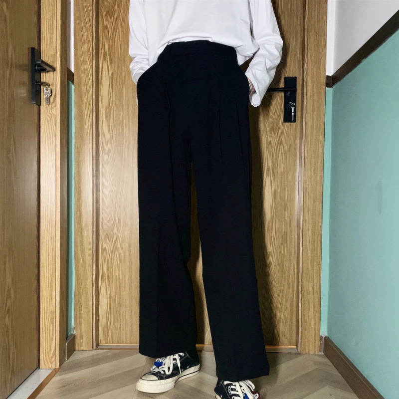 Casual Pants Men Solid Simple Large Size 3XL Button Fly Korean Style Straight Trousers All-match Ankle-length Loose