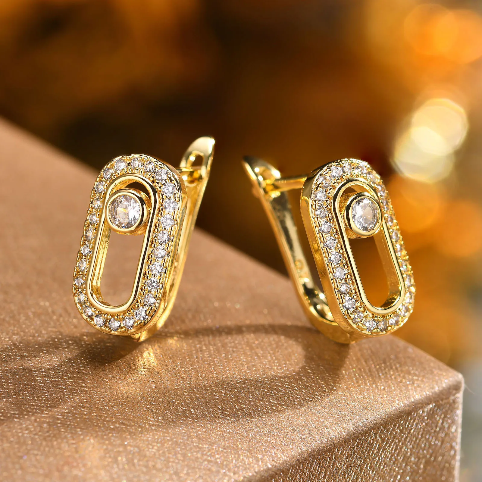 Earrings Aliexpress Gold Jewelry Trendy Geometric Zirconia 18k