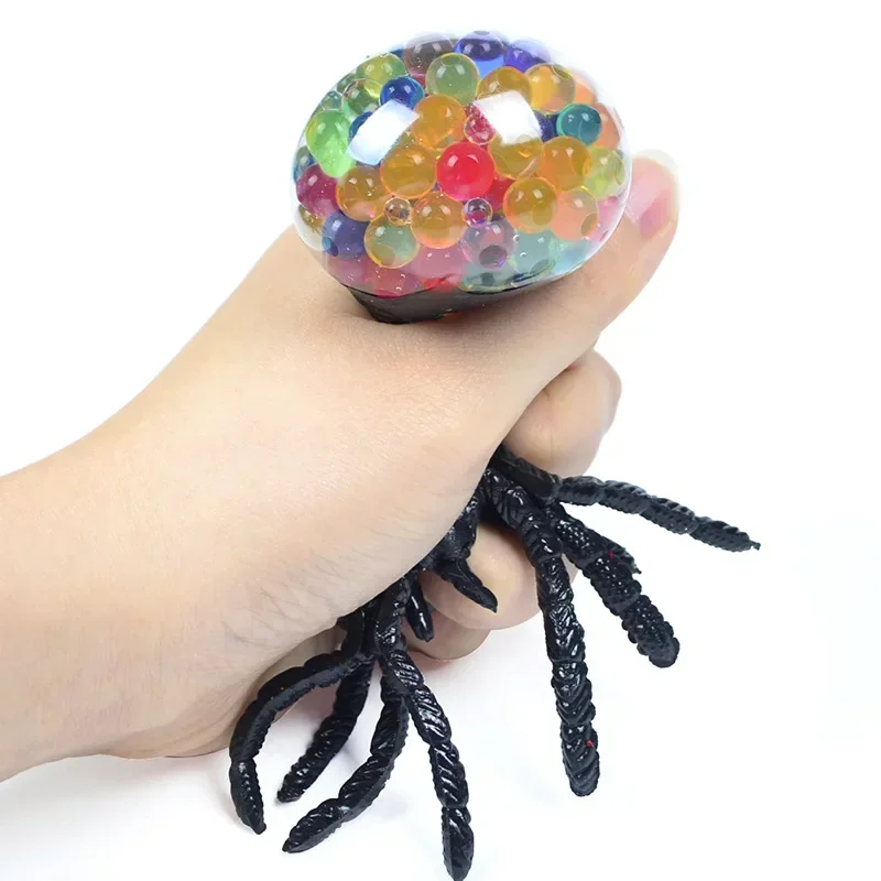 Stress Relief Toys Horrifying Black Spider Squeeze Toy Colorful Bead Interior Anti-Stress Decompression Gadget Halloween Gift