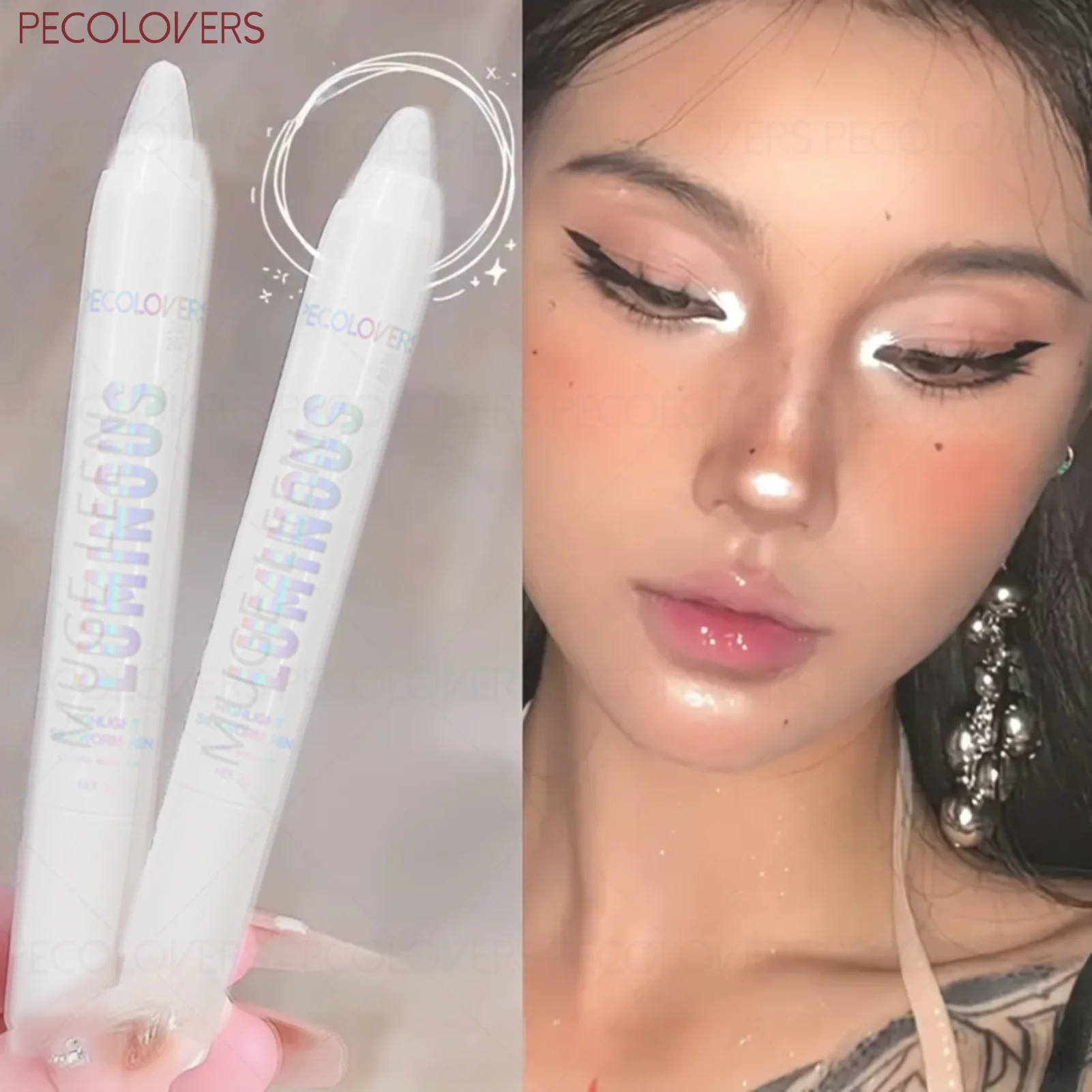 1 Pcs Brightening Highlighter, Sparkling Eye Corner, Eye Shadow Stick, Face Highlight and Eye Shadow, Pearl White Gliter Pen