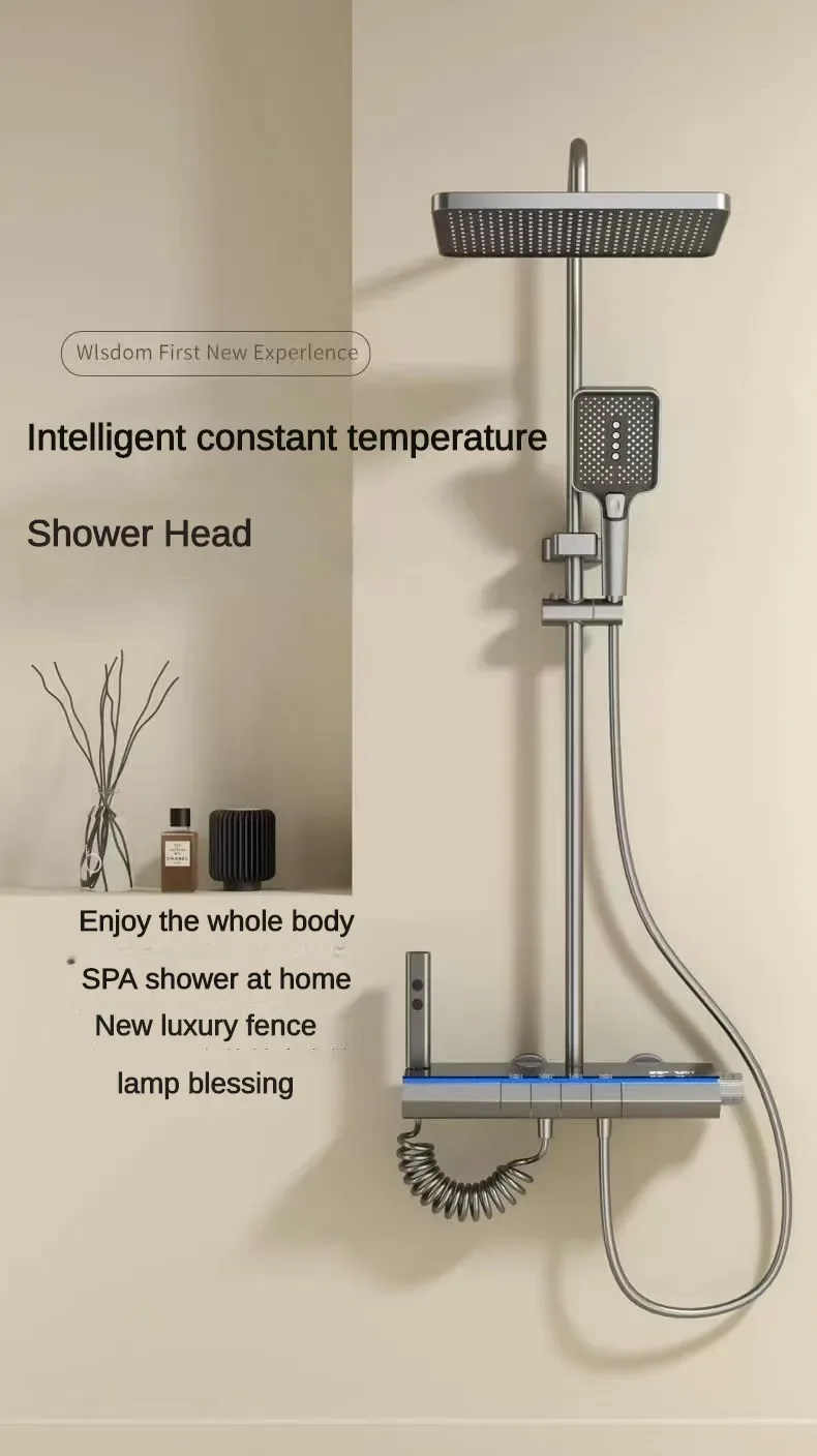 Description Picture 2 of itemBathroom Intelligent Temperature Digital Display Shower System Wall Mounted Piano Key 4 Ways Water Outlet Shower Faucet Set