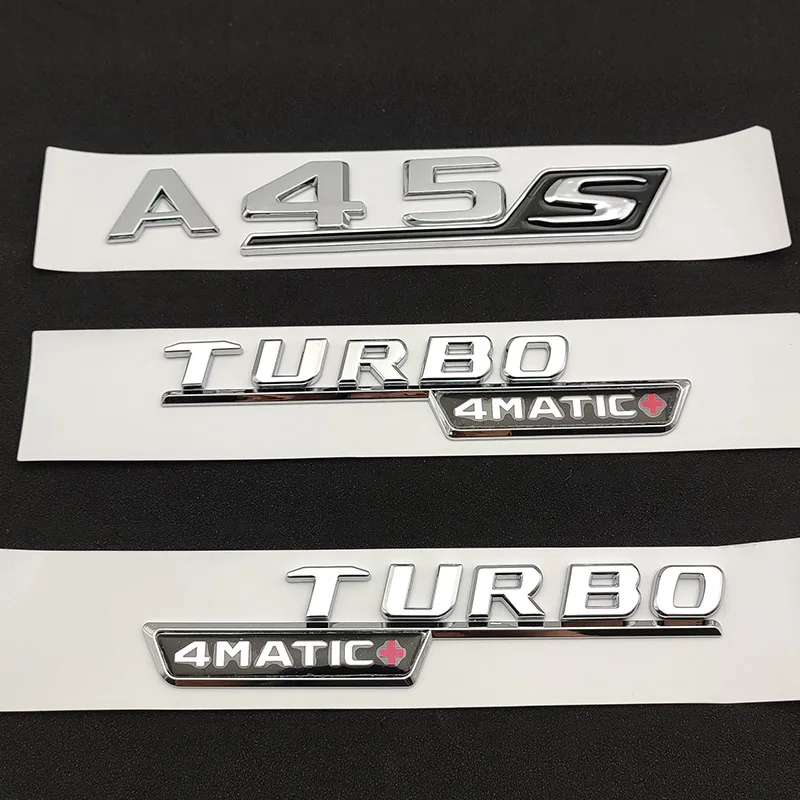 3d ABS Chrome Black A45 S A45S Emblem Sticker Trunk Car Letters Turbo 4matic Badge For Mercedes A45S AMG W177 Accessories