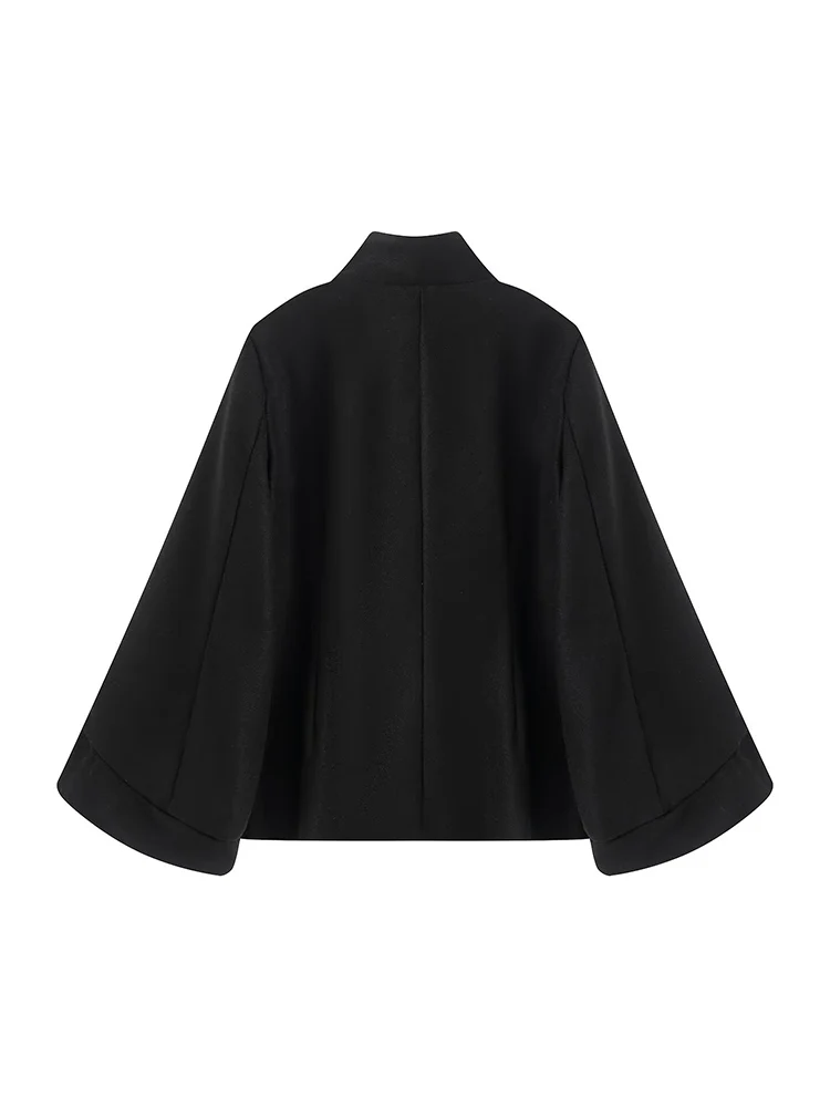 Winter Short Woolen Jackets For Women 2025 New Fashion Notched Collar Double Breasted Loose Batwing Sleeve Coats Female