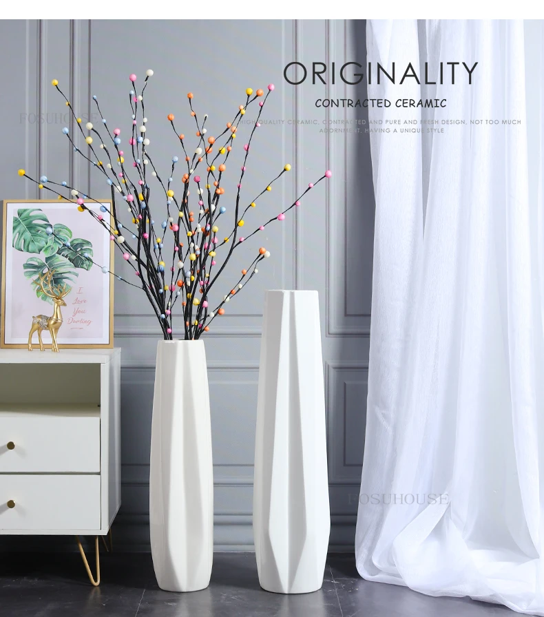 Vaso In Ceramica Bianco Moderno - Per Fiori Pampas E Decorazioni Casa - 18x6cm - Foto 8