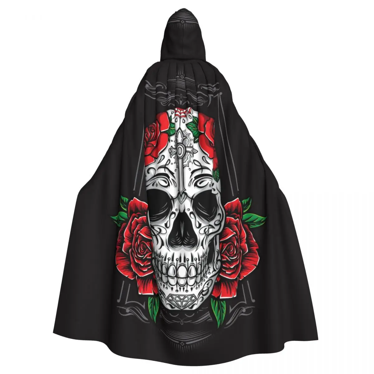 

Long Cape Cloak Skull Flower Hooded Cloak Coat Hoodies Elf Purim