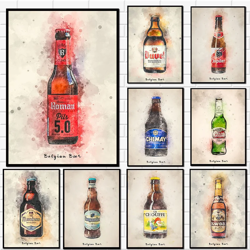 Acquerello Beer Poster Corona Extra Belga Beer Wall Art Picture Canvas Print Bar Soggiorno Home Decor Pittura Regali Cuadros