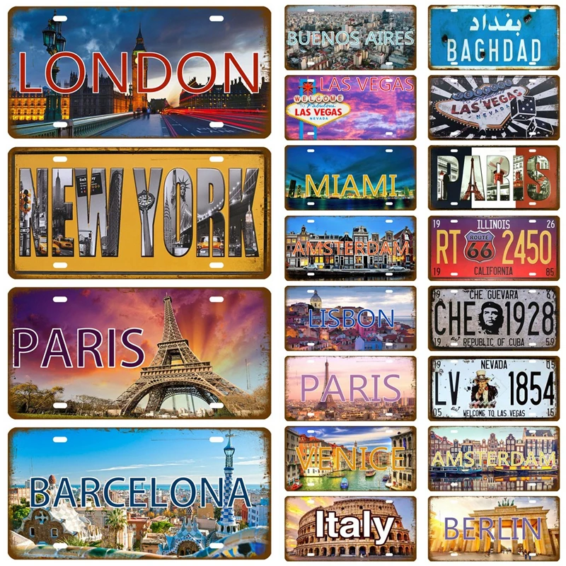 

Route 66 France City License Plate Metal Sign Vintage Plaque Tin Sign Wall Decor Bar Decor PARIS LYON MARSEILLE Flag Poster Art
