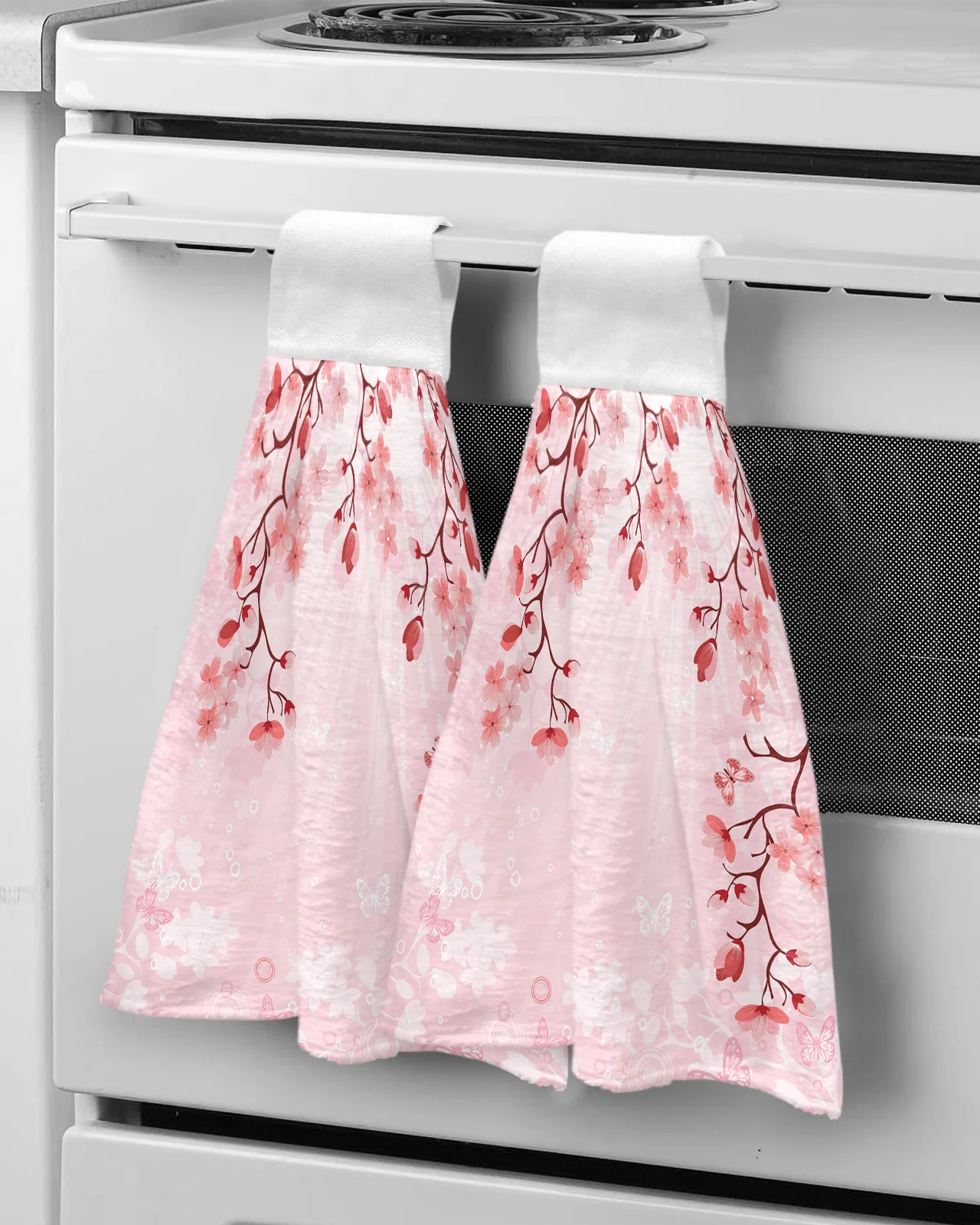

Butterfly Flower Branch Petal Pink Hand Towel Microfiber Fabric Towel Hanging Towel for Bathroom Kitchen Quick Dry Towel