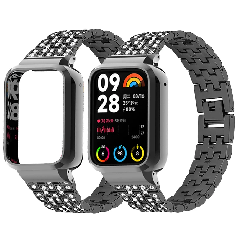 

Металлический защитный чехол для браслета Mi Band 8 Pro, ремешок из нержавеющей стали для xiaomi mi band 8pro, защитный чехол для браслета со стразами