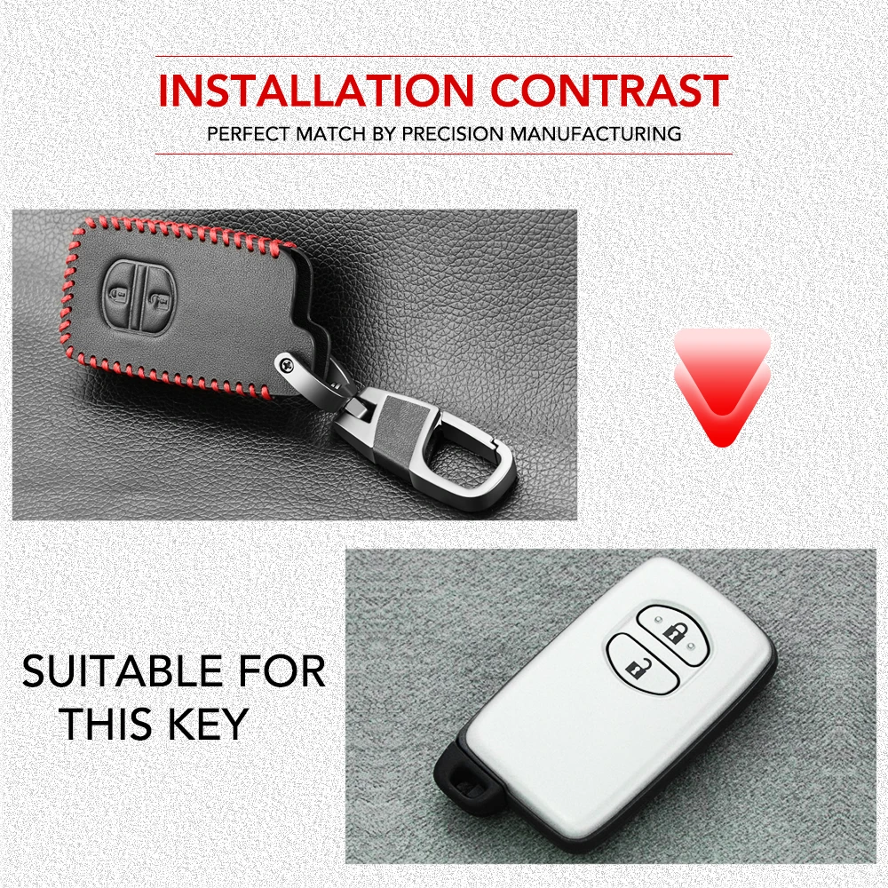 Leather Car Key Case Cover For Toyota Aqua RAV4 Land Cruiser Camry Prado Corolla Prius 2 Button 2013 2014