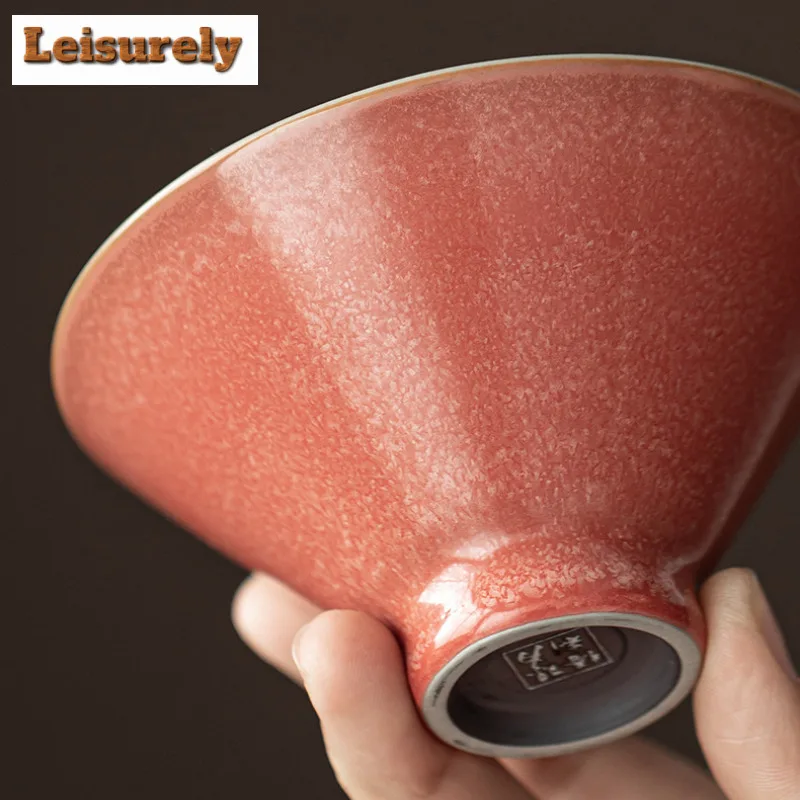 120ml Kiln Fambe Cowpea Red Bamboo Hat Teacup Handmade Tea Bowl Jug Tea-tasting Smelling Cup Chazhan Master Cups For Tea Craft